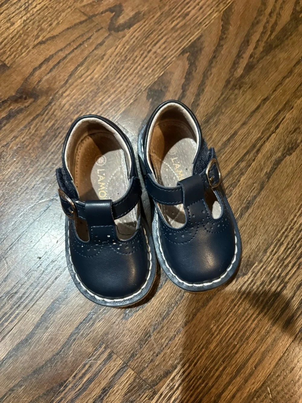 L'Amour Frances T-Strap Navy Leather Mary Jane Shoes 5 M Walker